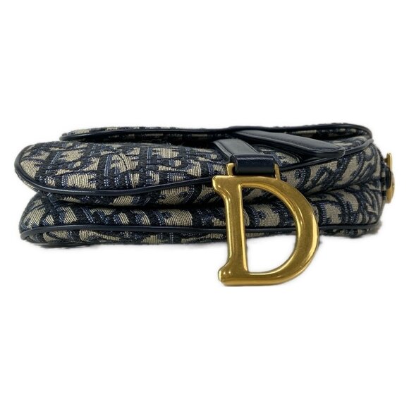 Auth DIOR/ChristianDior Saddle Bag Navy Cream Blue Jacquard Leather Handbag - Picture 15 of 16